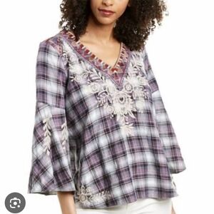 Johnny Was Swing Blouse in Plaid, Small